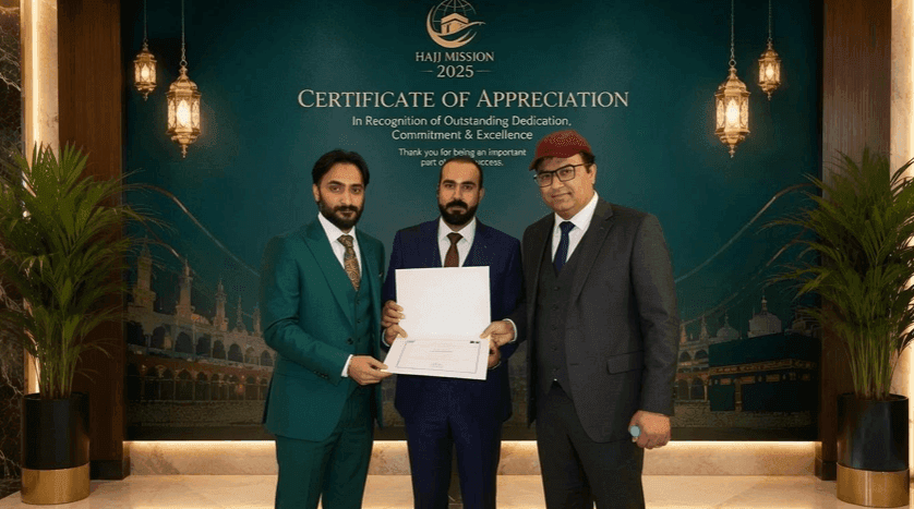 Al Wrd team receiving Certificate of Appreciation from Hajj Mission 2025
